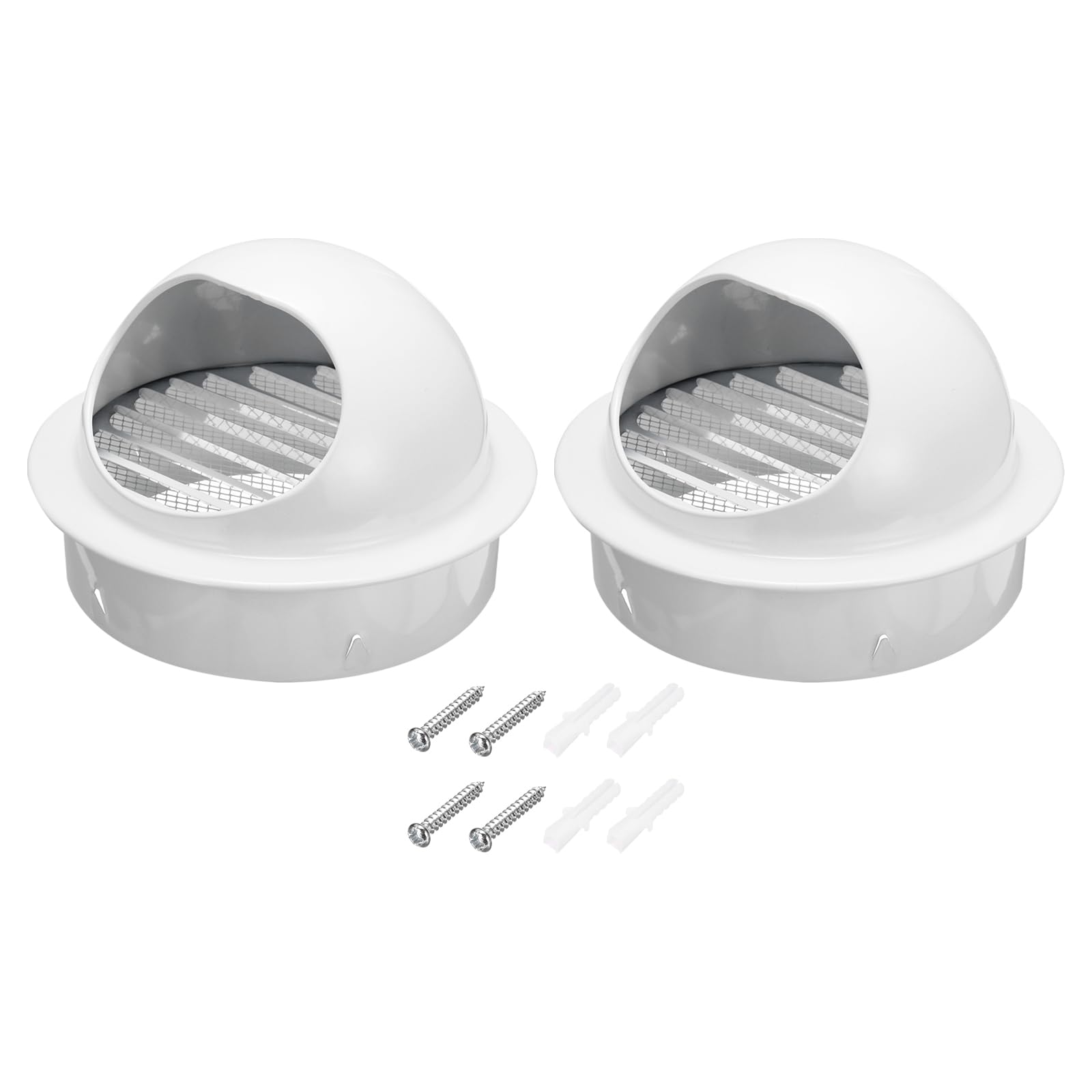 PATIKIL 8 Inch Vent Round Cover, 2 Pack Stainless Steel Exterior Wall Air Vent Louvered Soffit Vent Exhaust Outlet Hood for HVAC Ducting Exhaust Extractor Fan, White