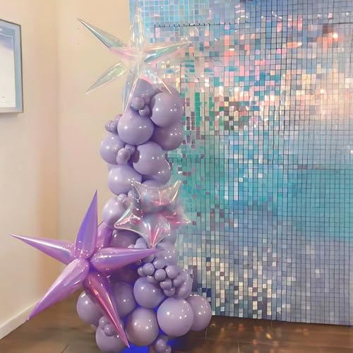 Image of Iridescent Explosion Star Holographic Balloons Star Burst Sparkly Balloons Iridescent Party Decorations Fairy Themed Party Decoration Music Tayloo Birthday Party Decor