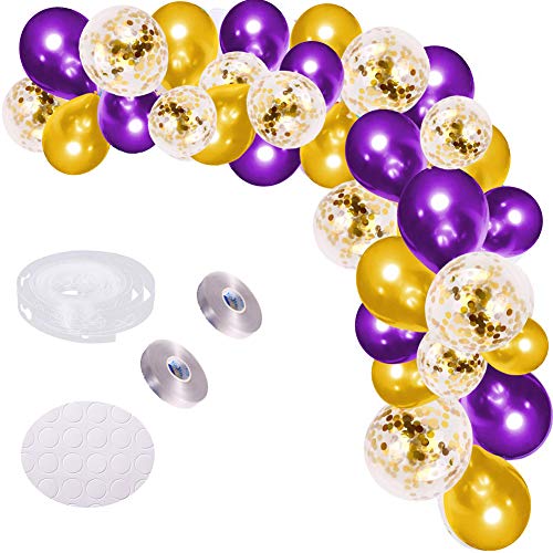 Image of Purple Gold Balloon Garland Arch Kit, 121 PCS Purple and Gold Balloons Purple Balloons for Birthday Graduation Wedding Anniversary Purple Gold Party Decorations