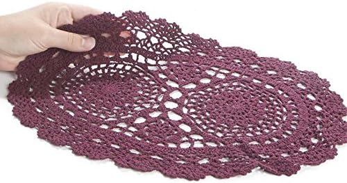 Miniatura 2 de Factory Direct Craft Juego de 3 tapetes de encaje de ganchillo ovalados de algodón burdeos de 15 pulgadas