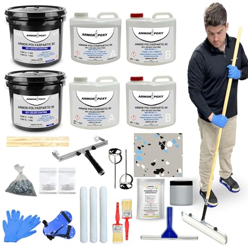 ArmorPoxy Polyaspartic Floor Coating Kit - 21Pc - Fast Drying - 2 Layer - 1 Day System - Polyaspartic Garage Floor Coating Kit - for Indoor, Outdoor, Automotive, Balcony - 500 Sq Ft - Medium Gray