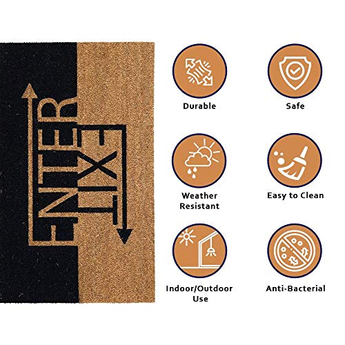 Image of Onlymat Enter Exit Printed Anti-Slip Doormat (Black and Brown) Rectangular Shaped Entryway Rug Natural Coir Material with PVC Backing for Outdoor Entrance Home Multipurpose Mats (75cm x 45cm)