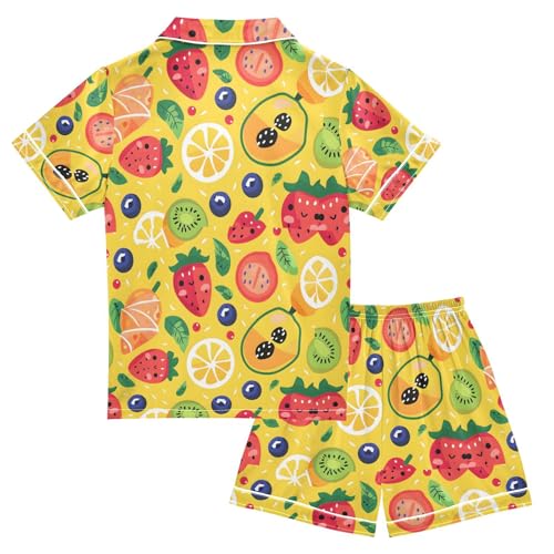 ALAZA Lemon Strawberry Yellow Pajamas Satin Pajama Set Short Sleeve Button Down Sleepwear2