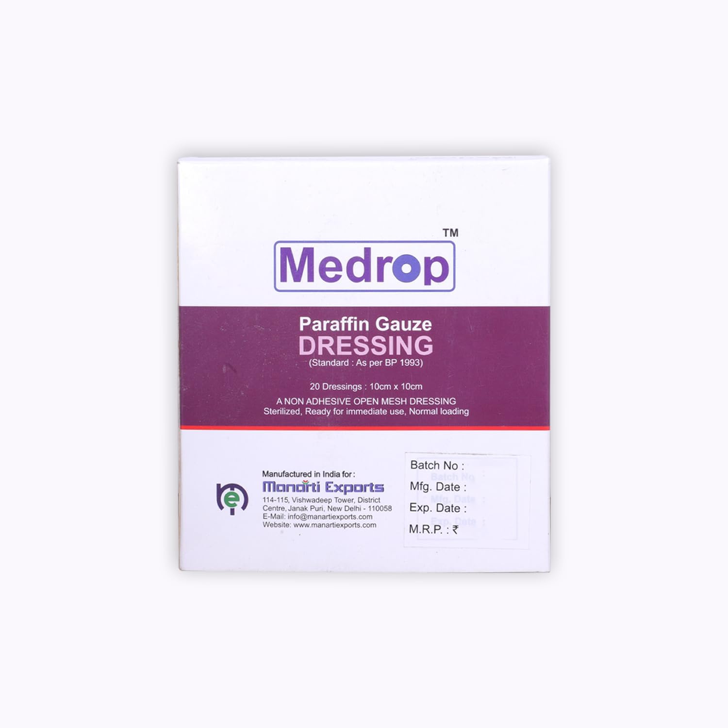 Mowell Paraffin Dressing gauze 10cm x 10cm Standard Ready For use Pack of 20Pcs in Tin box