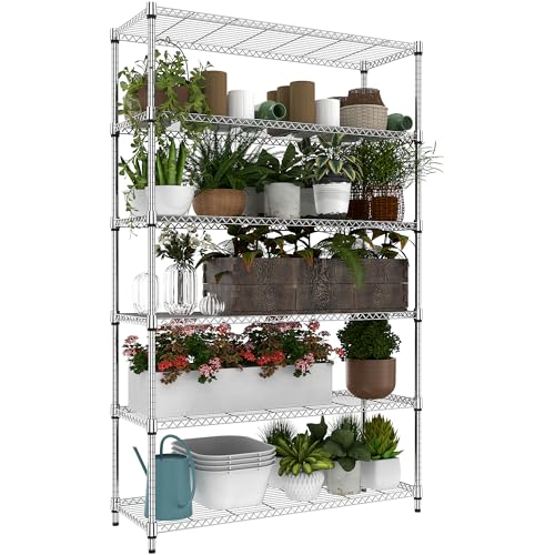 Image of M MZG 6 Tiers Storage Shelves Load 2100LBS, Metal Shelving Wire Metal Shelving Unit Shelves for Storage Adjustable Garage Shelving for Pantry Kitchen Garage Chrome 17.7 inch D x 47.3 inch W x 82.4 inch H
