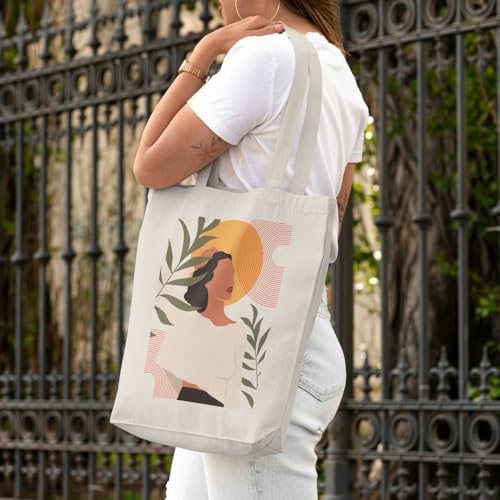 Image of Roundsun Cotton Canvas Vertical Tote Bag With Main Zipper Closure & Inner Pocket Size 16 Height 14 Width 3.5 Base |300 GSM Cloth|Shopping /Grocery Multi-Purpose Bag