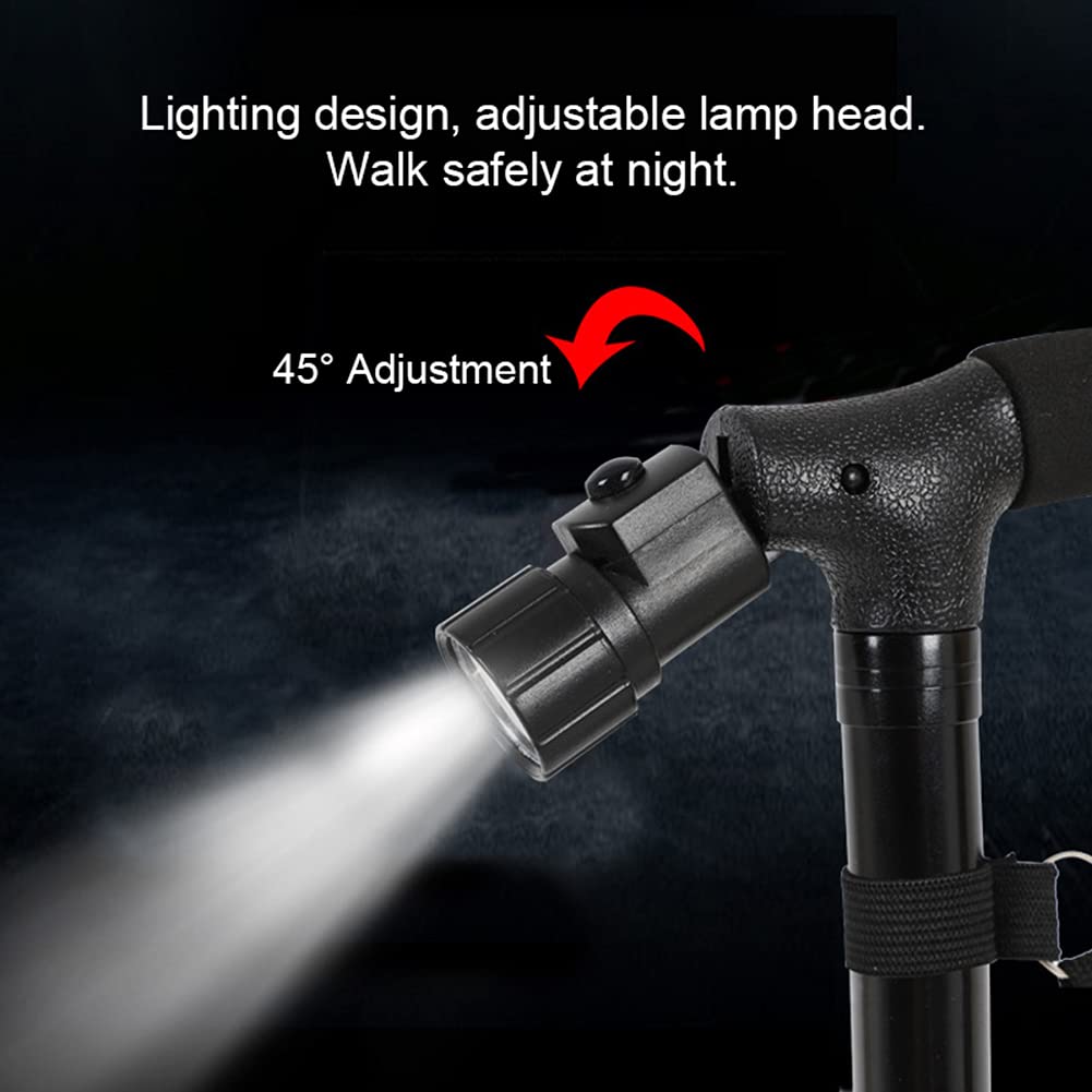 Muletas para Ancianos Ajustables en Altura, Bastón Portátil, con Luces Led, Negras, Muletas de Aluminio