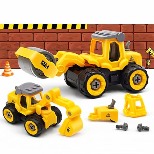 Image of Mechanical DIY Construction Vehicle Toy Set of 4 for Kids | STEM Engineering Building Truck Toys with Tools | Sandbox Construction Toys for Boys & Girls Age 3-6 Years | Birthday Gift for Toddlers