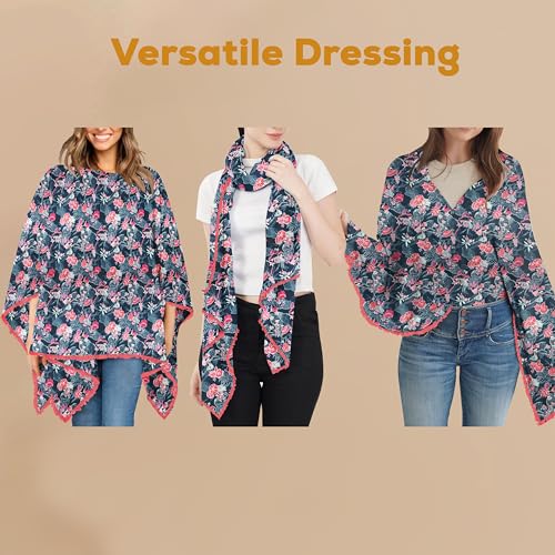 Image of Pepperika Rayon Nursing Cover for Breastfeeding Mother Multiuse Poncho Style Shawl Feeding Cover for Nursing Mom Scarf with Buttons Cotton Feeding Apron (Pack of 1) Multicolour /Red