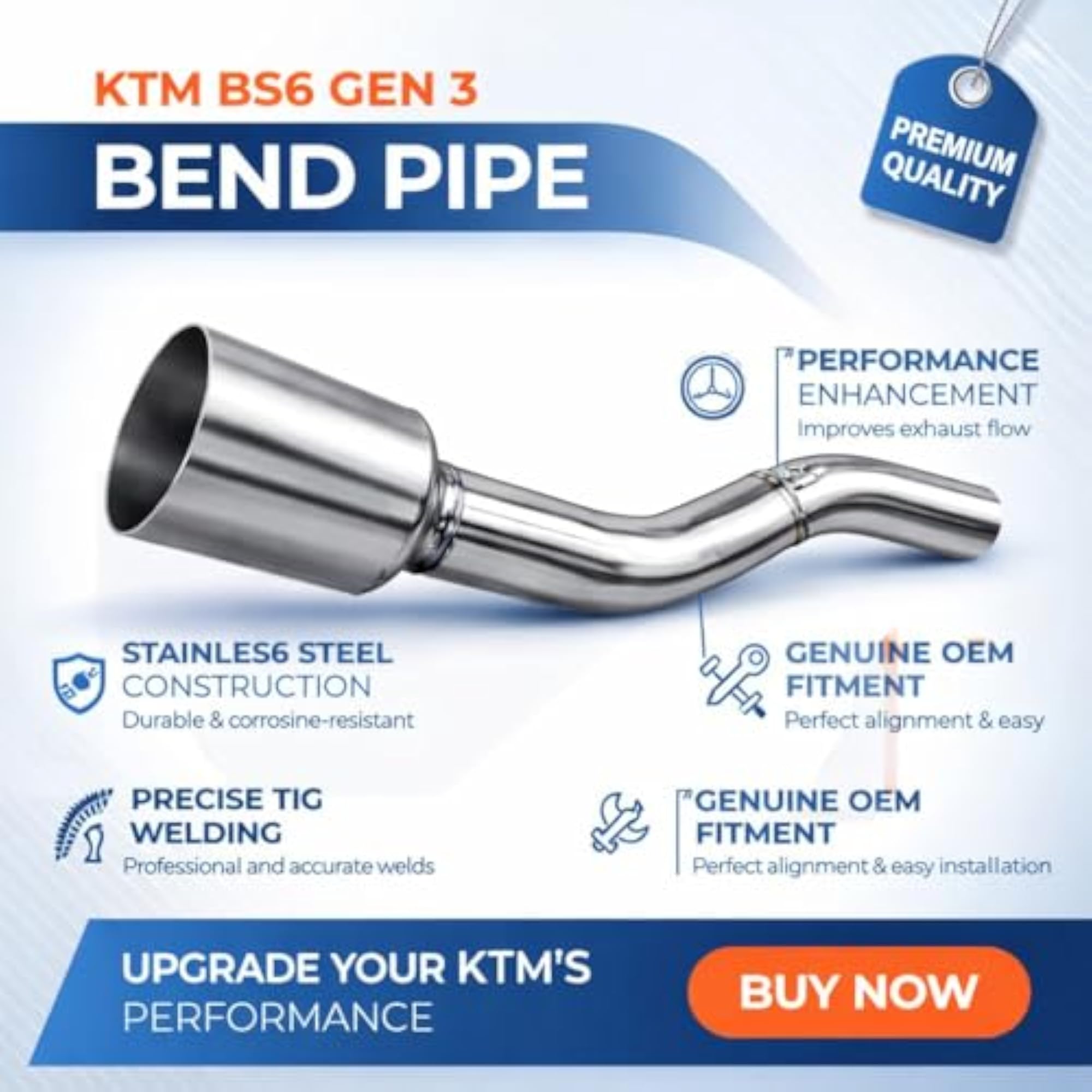 Stainless Steel Bend Pipe for KTM Duke 200, 250, 390