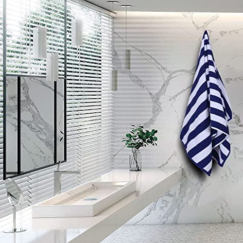 Image of Home Plus Studio 100% Cotton Towel Used for Hotel Pool /Swimming /Beach /Bath Sheet /Extra Large Size Bath Towel - Pack of 2 - Size 90 CM x 180 CM (36 inch in x 72 inch in) - Blue & White Stripes