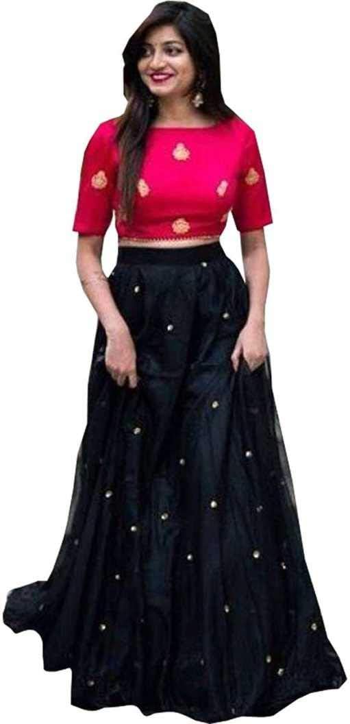 Women's Satin Semi stitched Lehenga Choli (lehenghamiixx_Black_Free Size), black, One Size