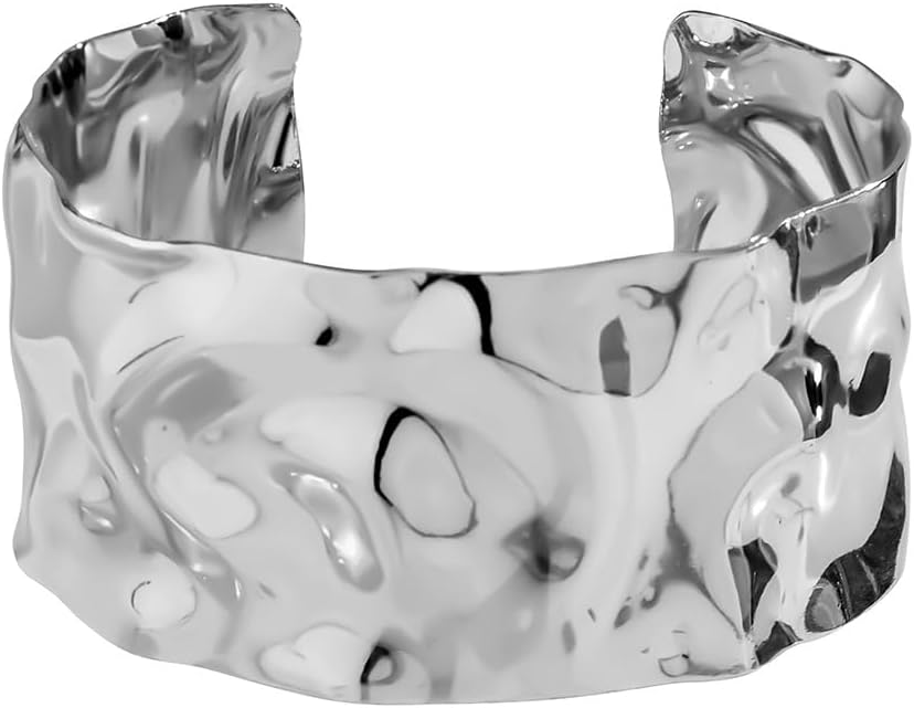 COLORFUL BLING Minimalist Hammered Irregular Cuff Bracelets for Women Open Wide Chunky Cuff Statement Wrap Bangle Bracelet