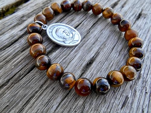 Saint Padre Pio Stretch Bracelet, 8mm Tiger Eye, Confirmation Bracelet, Cancer Support, Illness Recovery, Patron Saint, St Pio Bracelet, Size (Medium ~ 7.0 Inch Wrists)4
