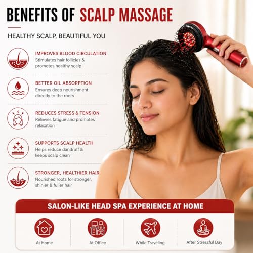 Image of CalmFlex 3-in-1 Scalp Massager Comb | Red Light Therapy | Vibration Massage | Rechargeable