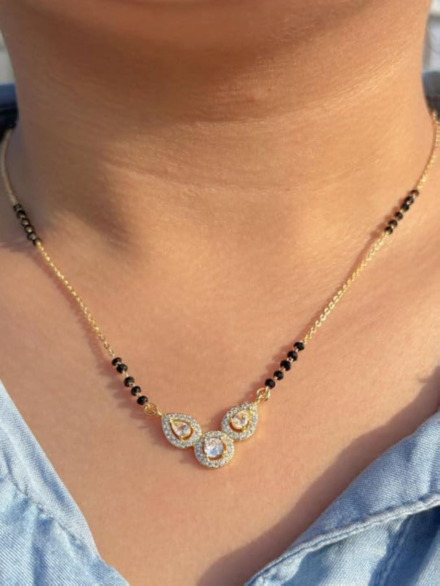 Gold Plated Artificial Stones and Beads Mia Gold Mangalsutra for Women