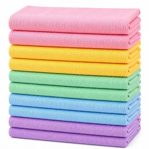 Pano de Microfibra Kit com 10 Unidades 30x30cm | Multiuso, Alta Absorção, Não Solta Fiapos, Não Risca | Ideal para Carros, Vidros, Espelhos, Cozinha e Limpeza Doméstica