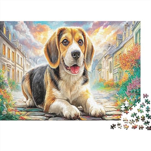 Spiaggia Beagle Puzzle 1000 Pezzi Cane beagle che riposa sulla spiaggia del villaggio, regalo perfetto, gioco stimolante, divertente per famiglie