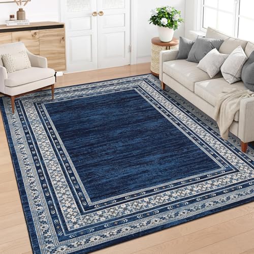 Garvee Modern Washable Rugs 5x7, Soft Blue Geometric Area Rug for Living Room Bedroom Boys, Ultra Thin Non Slip Modern Large Accent Carpet for Dining