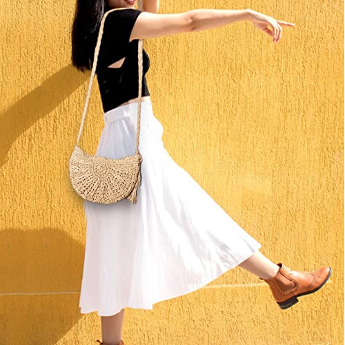 Fozehlad Women Straw Crossbody Purse Straw Clutch Bag Summer Beach Shoulder Handbag Woven Handmade Purse3