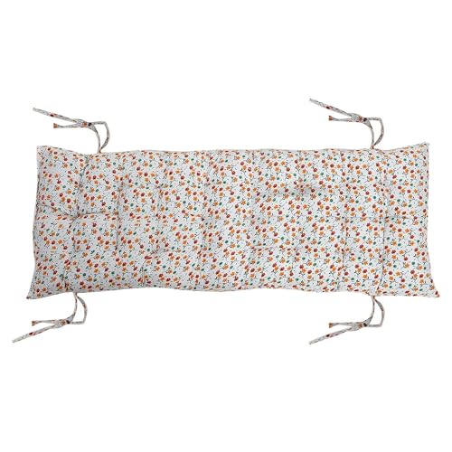 Image of Kuber Industries Chair Cushions For Sitting | 18x48 Inch - Super Comfy Long Rocking Chairs Cushion | Chair Pad For Home, Office | XL-Back Seat Cushions with Ties | Flower Printed - White