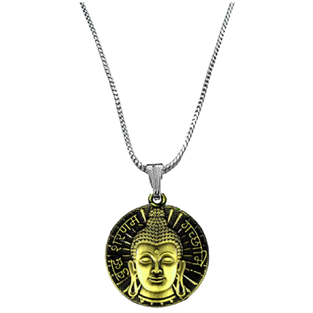 Buddham Sharanam Gachchami Bronze Lord Buddha Pendant Necklace with Metal Charm, Snake Chain, S-Hook Closure-image-25