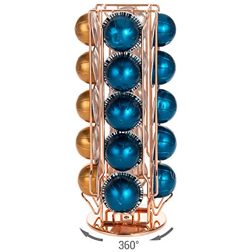 Mygift Rose Gold Metal Coffee Pod Capsule Holder Stand Rotating Carousel, Compatible With Vertuoline Pod, Coffee Bar Organizer Rack - Holds 20 Capsules #TOP3