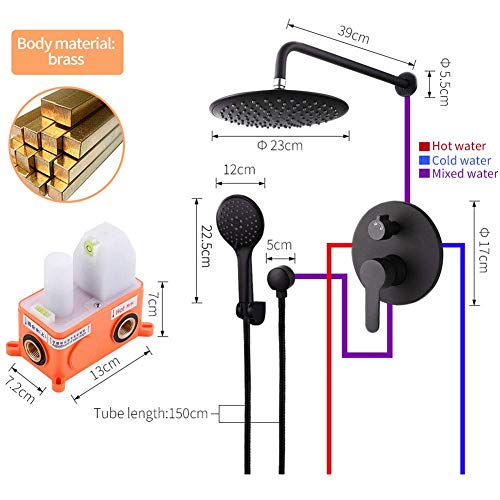 Ensemble de douche noir mat et mitigeur laiton encastrable de douche