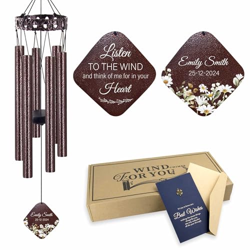 Image of ASTARIN Personalized Memorial Wind Chimes, Customized Metal Garden Wind Chime for Loss of one, 28 inch Deep Tone Metal Wind Chime for Bereavement Gift Idea