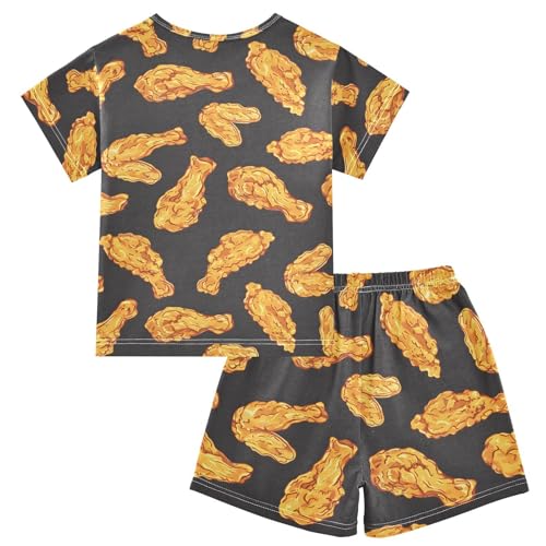 ALAZA Crispy Fried Chicken Pajamas Short Sleeve 2 Piece Sleepwear Top and Bottom Pajama Set Unisex2
