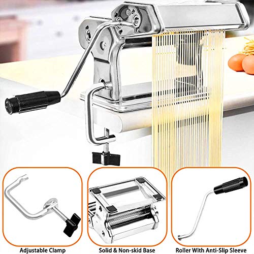 OKK Pasta Maker Machine - Stainless Steel Adjustable Thickness Manual Roller Noodles Maker with Hand Crank for Kitchen Homemade - Thumbnail 5