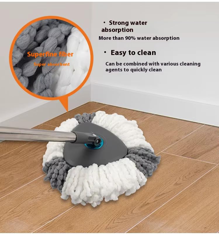 Image of EXVITO 360Spin Mop with Bucket|Dual Drive Floor Cleaning System with Stainless Steel Wringer|Super Absorbent Microfiber Heads 2 Refills Easy Self-Wringing MopSet for Home &Office - Pedal Grey
