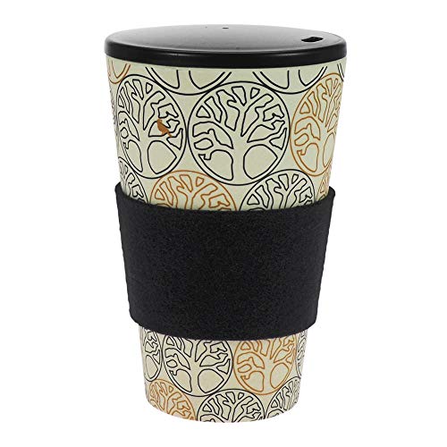 Tasse en bambou coffee-to-go ebos | avec bouchon à vis, bague de serrage en feutre de laine | tasse à café, tasse à boire | qualité alimentaire, adaptée au lave-vaisselle (Arbre de vie noir et or)