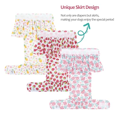 Image of CuteBone Female Dog Diapers with Skirts 3 Pack Reusable Puppy Dresses Pants for Heat Cycle Period