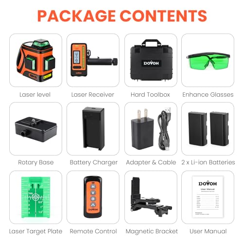 DOVOH Outdoor Laser Level with Receiver : Daylight High Visibility Laser Level 360 Self Leveling Up To 400ft Long Range High Power Green with Detector Outside Construction Landscaping, H3-360G - Thumbnail 7