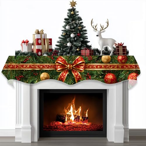 🎄【Durable & Perfect Fit】Made of premium linen, the Christmas mantle scarf is soft, lightweight, and reusable. Measuring 70'' x 17'', it fits most mantles and protects surfaces from stains and scratches while enhancing the holiday spirit. 🎁【Create a W...