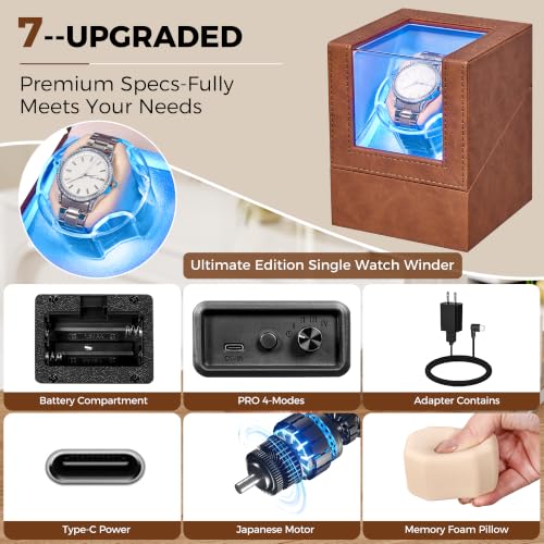 Image of ANWBROAD Watch Winder for Automatic Watches, Single Watch Winder Box Brown