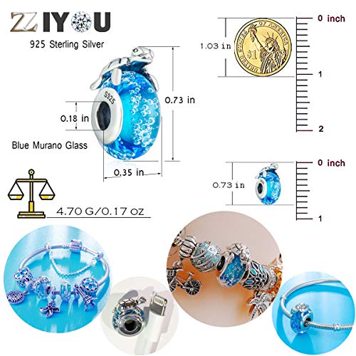 Sea Turtle Charms, on a Blue Bubble Murano Glass Beads, Fit Pandora Ocean Bracelets-925 Sterling Silver Tropical Marine Life Charm Hawaii Vacation Summer Travel4