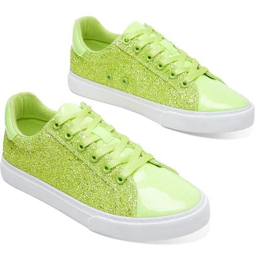 Image of AISFAES Glitter Sparkly Low Top Sequins Lace Up Tennis Shoes Comfort Bling Fashion Shiny Walking Shoes