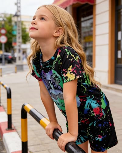 Image of OLMRJKD Kid Toddler Girl Clothes Summer Short Sleeve Figure Graphic Tee Shirt + Shorts Summer Outfits Set