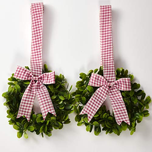 MSR Imports Cabinet Hanging Decorative Wreaths - Set of 2 - Pink Plaid