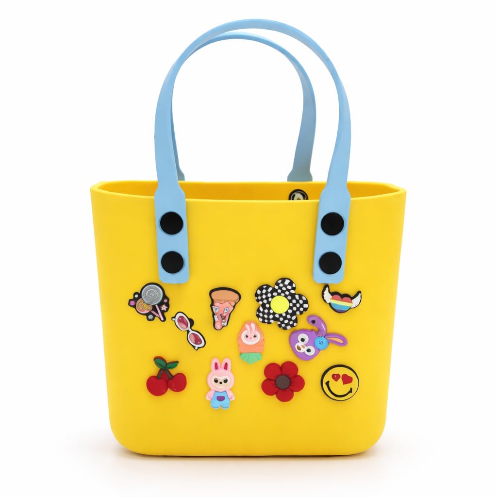 Kids Silicone Handbag for Girls | Kids Tote Bag, Silicone Tote Bag with Cute Cartoon Charm | Lightweight Soft Waterproof Mini Purse for Girl | Kid Shopping Bag Birthday Gift for 3–7 Year Old Girls.