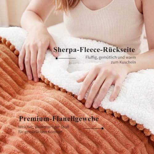 Aisbo Kuscheldecke Flauschig Decke Orange - Dicke Cord Sherpa Decke Warm 130x150 cm als Sofadecke Couchdecke… – Ansicht 5