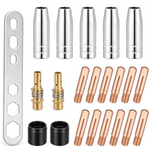 Image of 22PCS MIG Welding Torch Consumables Kit for MB15 15AK, 0.8mm M6 Contact Tips, Welding Nozzles, Insulators, Diffuser Rods and Plate Tool, MIG MAG Welding Accessories Set