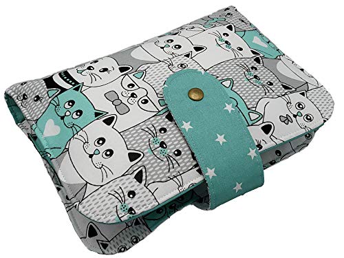Portapañales Funda Para Pañales y Toallitas Bebé Neceser Gatos menta