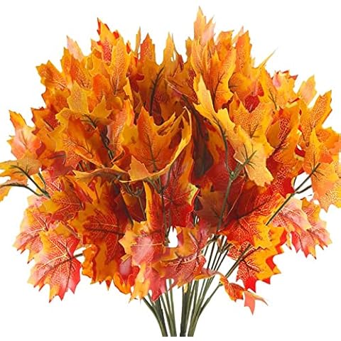 MHMJON 4 PCS Artificial Maple Leaves Fake Fall Bundles Faux Autumn Red Branches for Wedding Home Kitchen Office DIY Hotel Table Decoration Cover