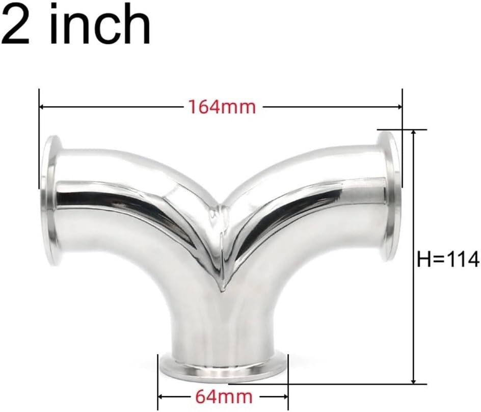 Stainless Steel Cast Pipe Fittings,1.5" 2" Clamp Double Elbow Tee Y Type 3 Way Cross SS304 Stainless Steel Sanitary Pipe Fitting Tube OD 38 51mm Homebrew,(2 Inch)