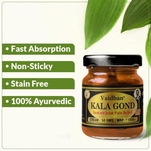 Image of Vaidban Kala Gond Pain Relief Cream | Ayurvedic Joint & Muscle Pain Relief | With Wintergreen Oil, Menthol & Laksha Guggul | Fast Acting Herbal Formula for Back, Knee & Body Pain | 50g