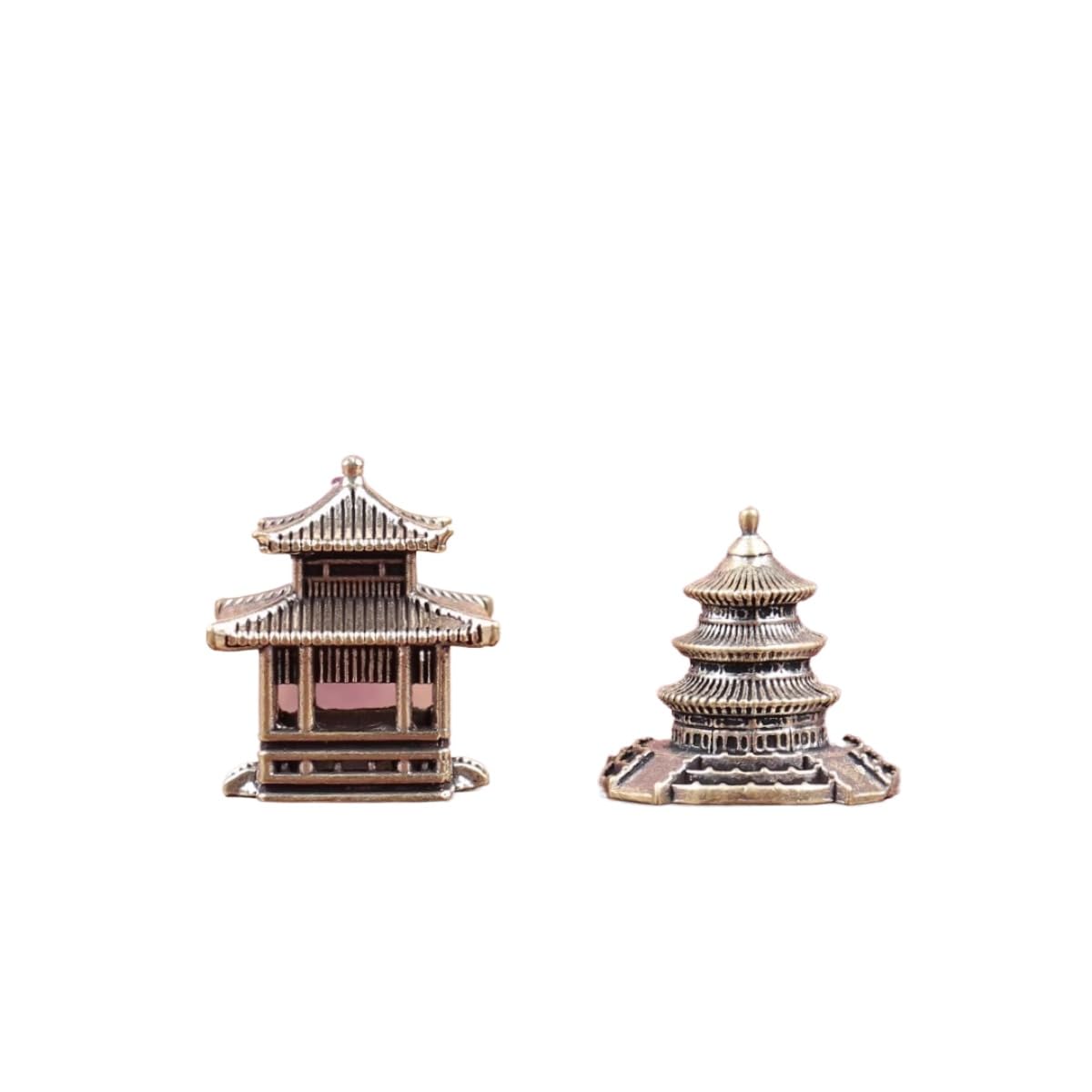 AOTTSD Mini Chinese Ancient Architectural Brass Statue, 2-Piece Altar Set