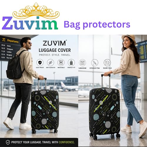Image of Luggage Cover Trolley Covers for Suitcase Washable Dust Proof Anti-Scratch Protector Polyester Printed Stretchable Fabric (Fits Fiber /Plastic Trolley Bags Only) (Black, 20 Inch)